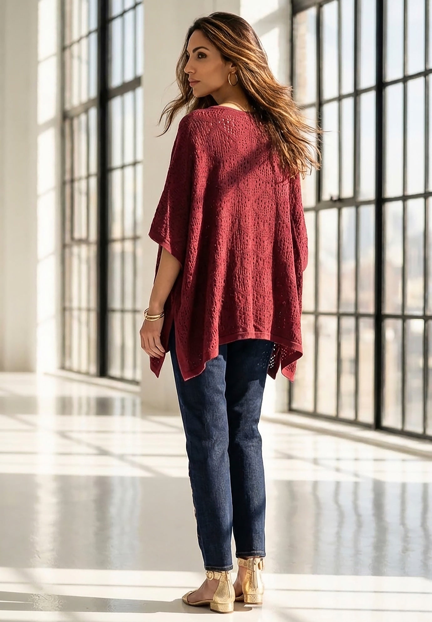 Plus Size Knit Open Front Ruana Poncho image number 1