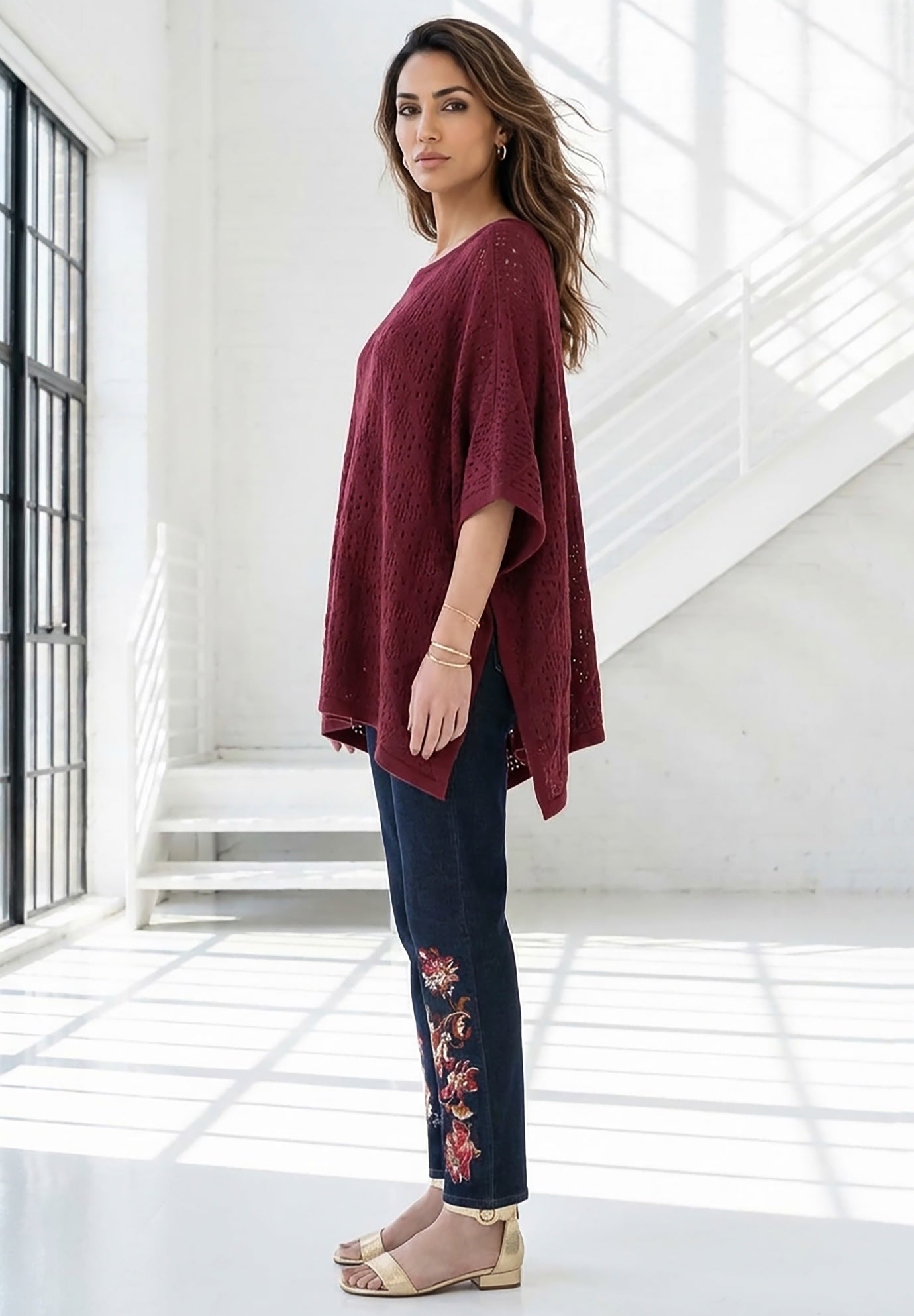 Plus Size Knit Open Front Ruana Poncho image number 2