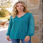Plus Size Notch Neck Embroidered Peasant Tunic image number 0