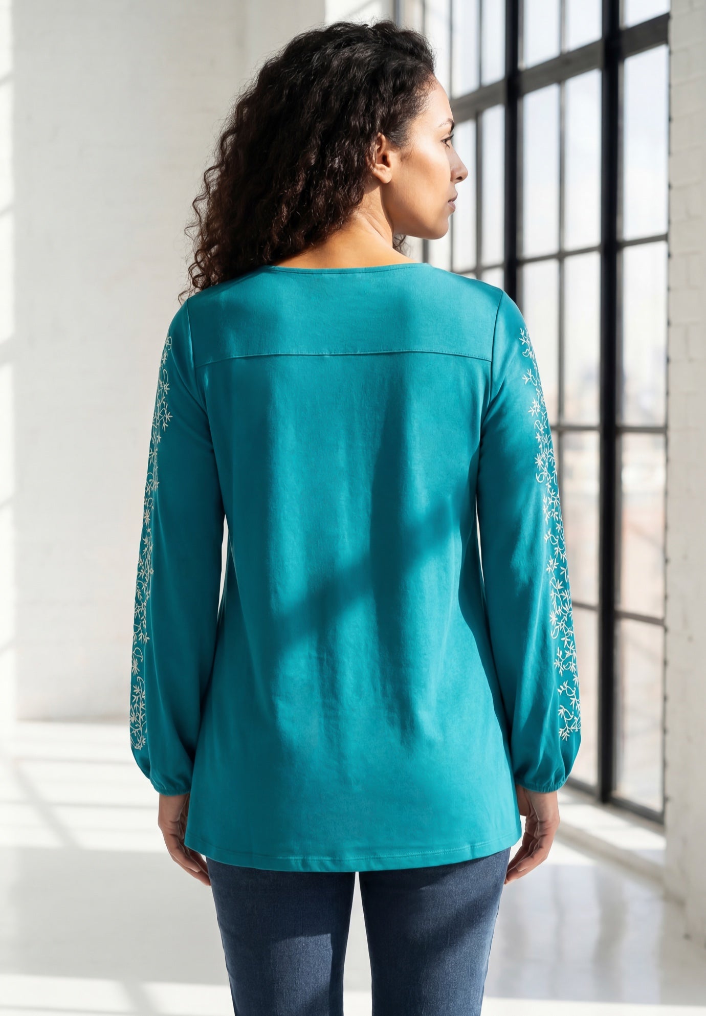  Plus Size Notch Neck Embroidered Peasant Tunic image number 1
