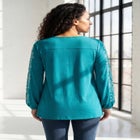 Plus Size Notch Neck Embroidered Peasant Tunic image number null