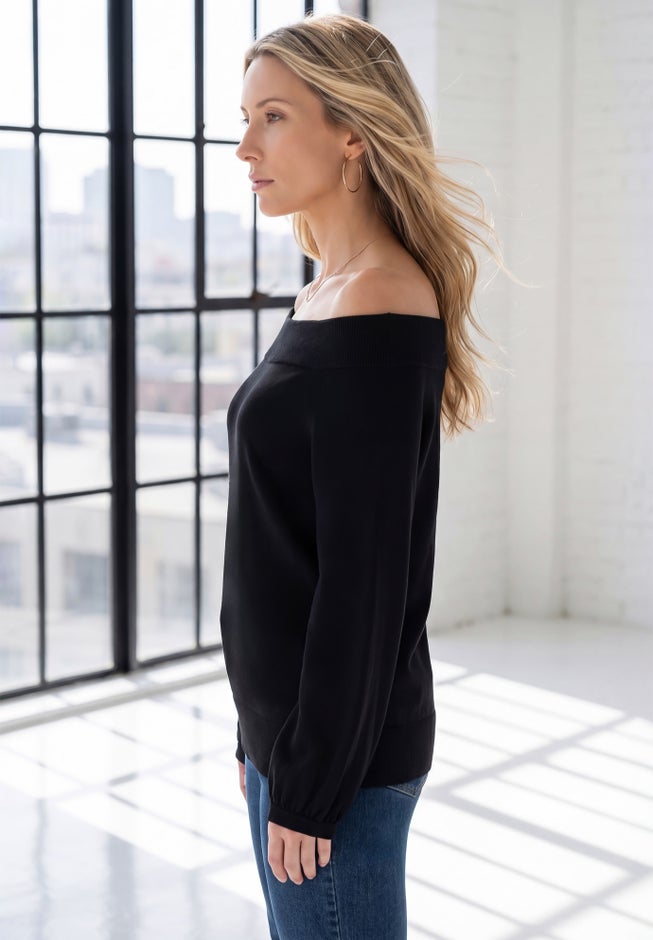 Plus Size Off-The-Shoulder Blouson Sleeve Sweater image number 2
