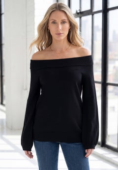 Plus Size Off-The-Shoulder Blouson Sleeve Sweater
