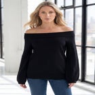 Plus Size Off-The-Shoulder Blouson Sleeve Sweater image number null