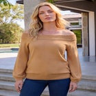 Plus Size Off-The-Shoulder Blouson Sleeve Sweater image number null