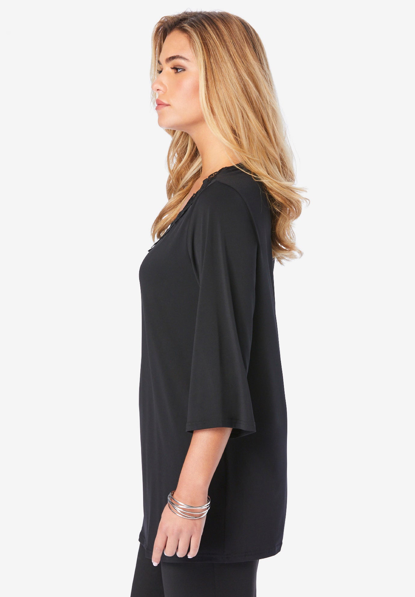 Lace V Neck Ultrasmooth® Fabric Top image number 2