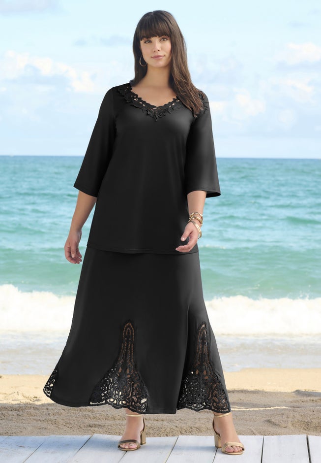 Lace V Neck Ultrasmooth® Fabric Top image number 3