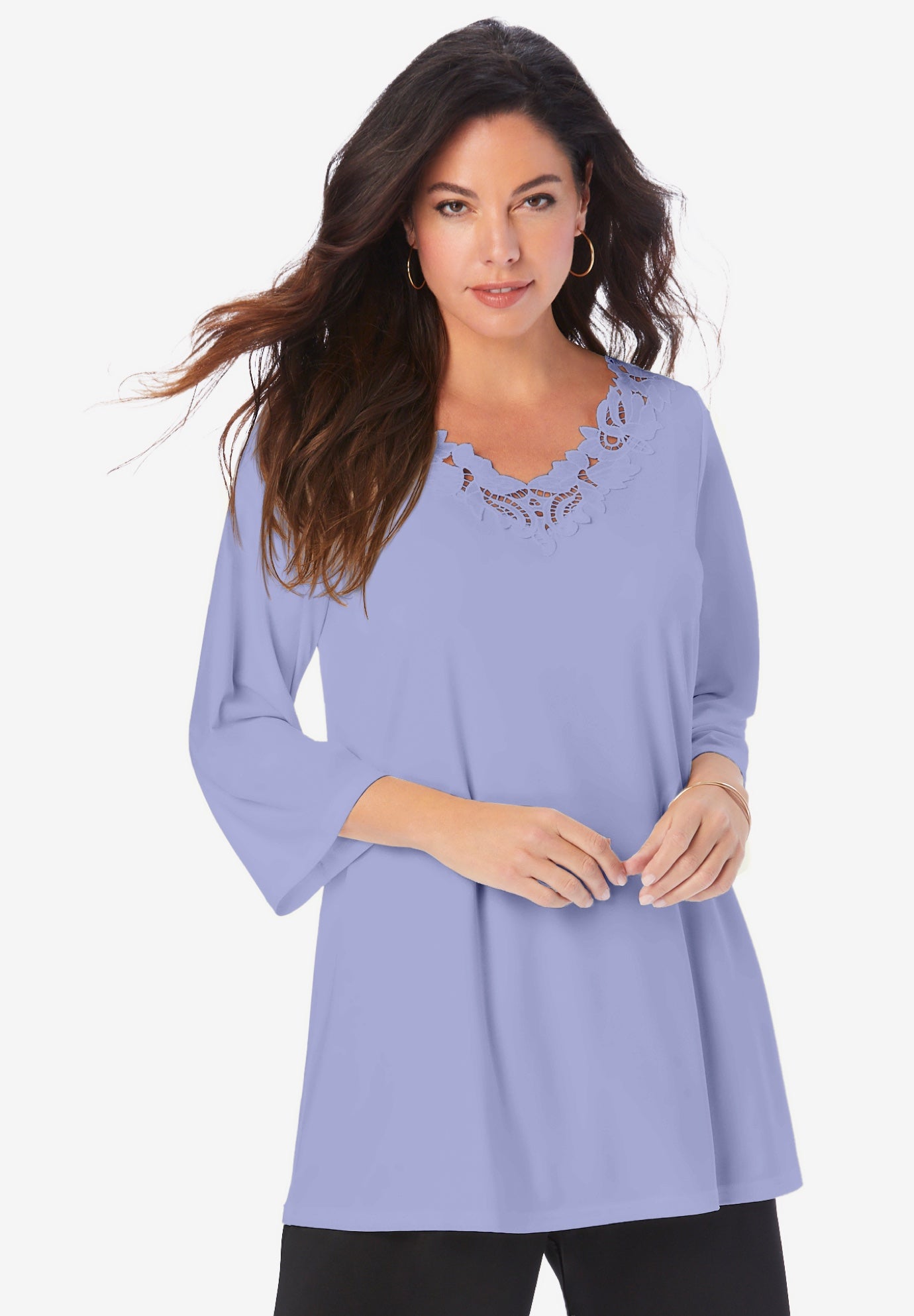 Lace V Neck Ultrasmooth® Fabric Top image number 0