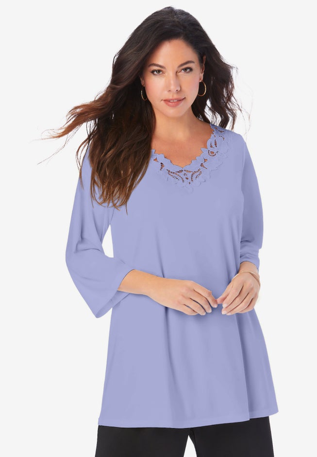 Lace V Neck Ultrasmooth® Fabric Top image number 0