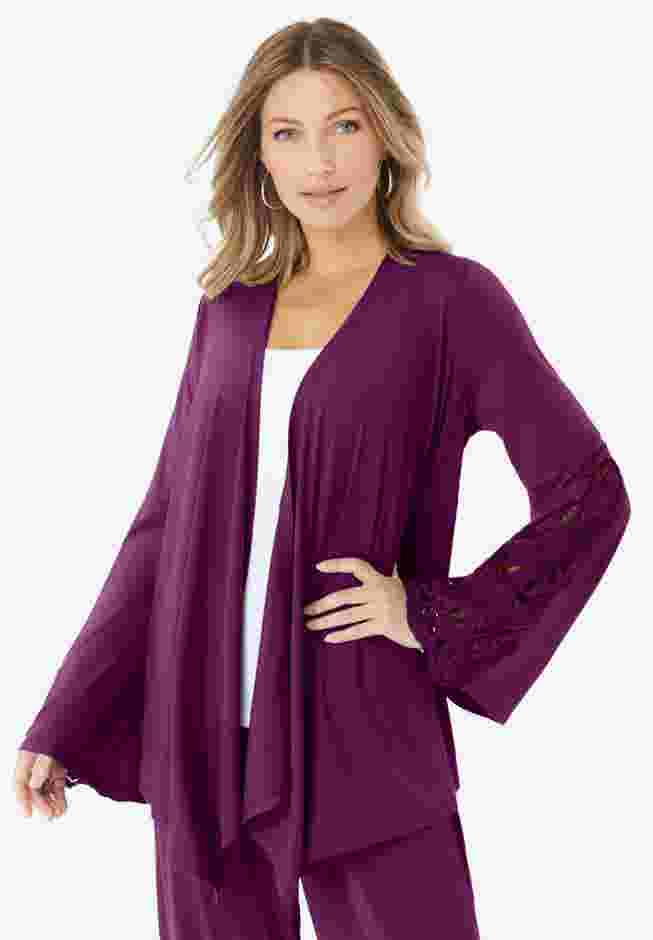 Plus-Size Tiered Short-Sleeve Ultrasmooth® Fabric and Georgette Tunic & Pants Set image number 0
