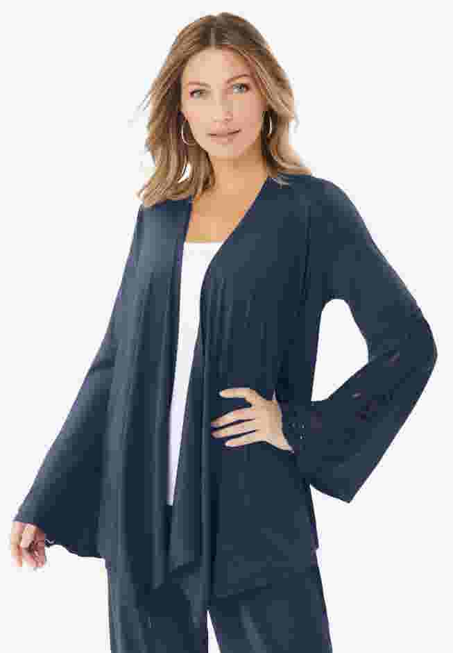 Lace Trimmed Ultrasmooth® Fabric Cardigan image number 0