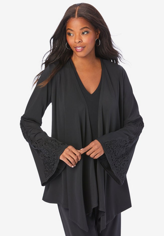 Plus-Size Tiered Short-Sleeve Georgette Tunic & Pants Set image number 0