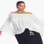 Sheer Crinkle Chiffon Off-The-Shoulder Top image number 2