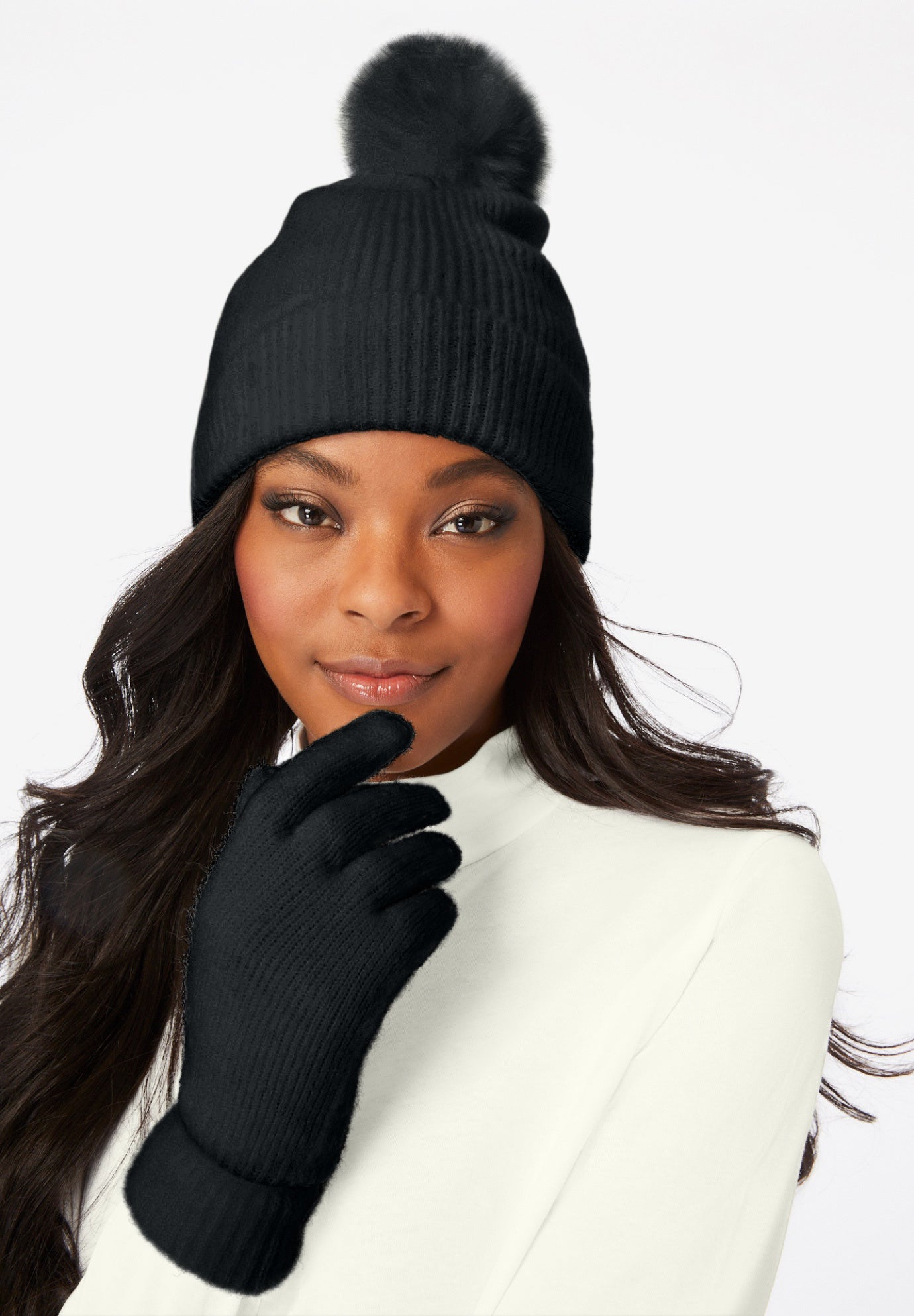 Faux Fur-Lined Beanie Hat and Glove Set. image number 0
