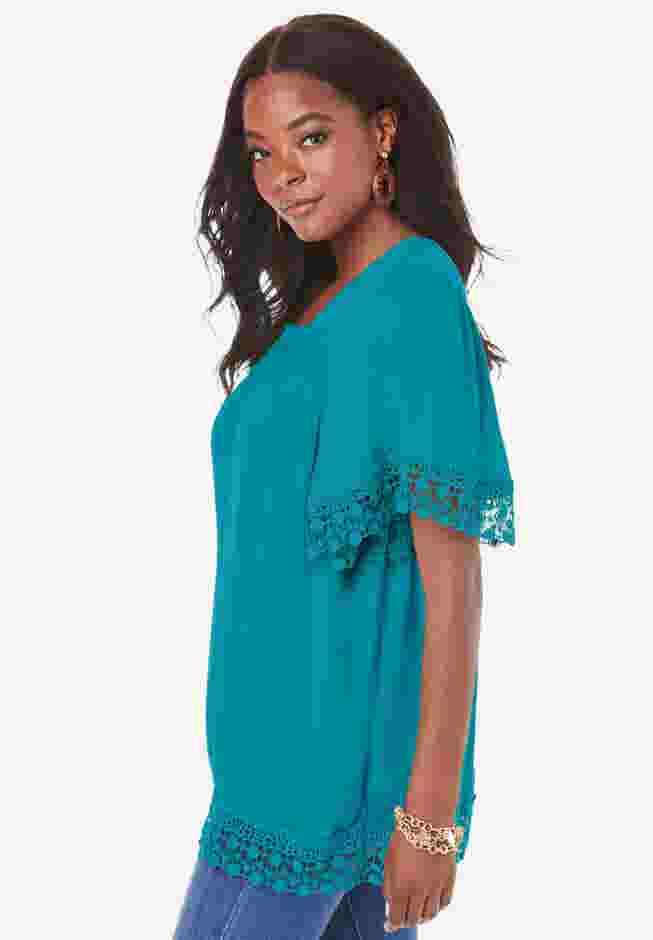 Embroidered Lace Crinkle Top image number 2