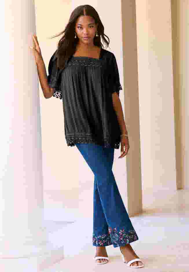 Embroidered Lace Crinkle Top image number 3