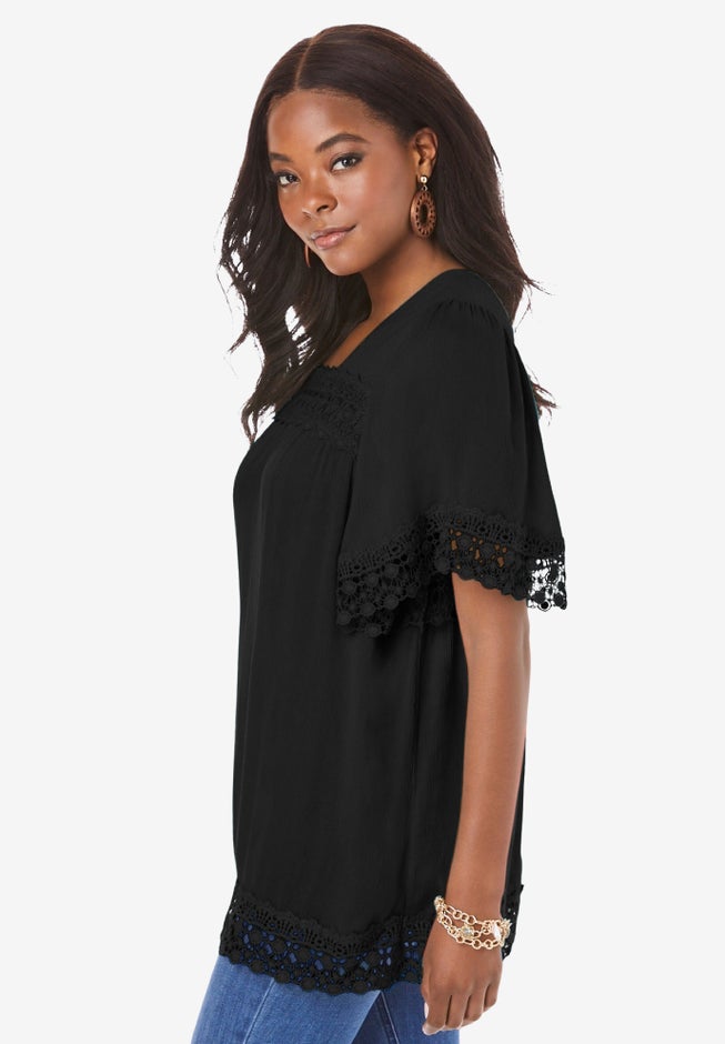 Hand Crinkled Embroidered Lace Top image number 2