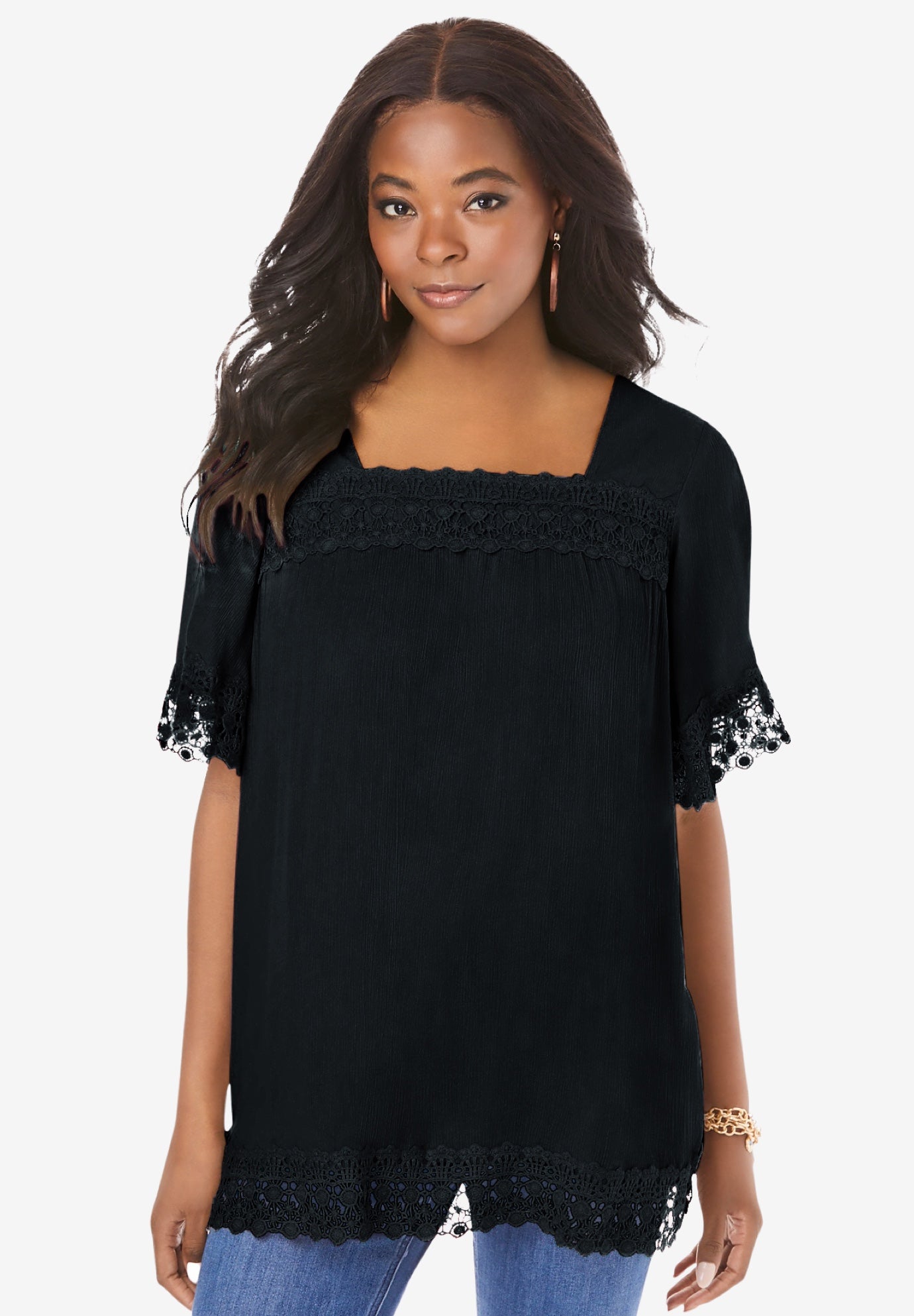 Hand Crinkled Embroidered Lace Top image number 0