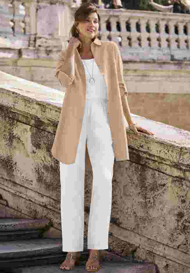 Fashionable Linen Mega Tunic, New Khaki | Roaman's