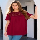 Plus Size Lace Yoke Pleated Tunic image number 0