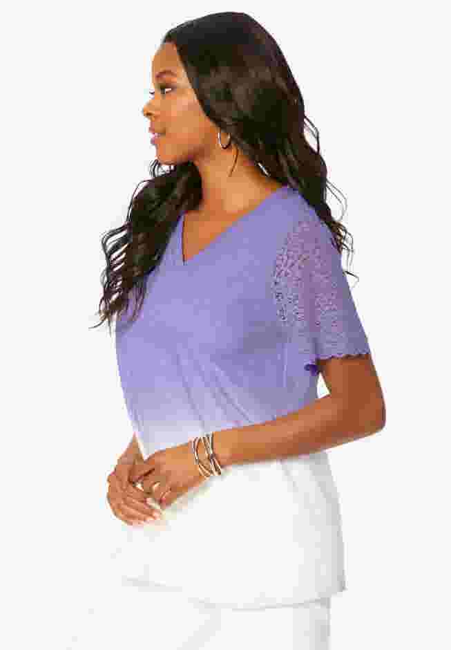 Lace-Sleeve Ombre Slub Tee image number 2