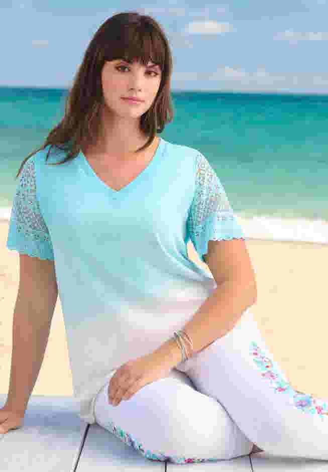 Lace-Sleeve Ombre Slub Tee image number 3