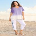 Lace-Sleeve Ombre Slub Tee image number null