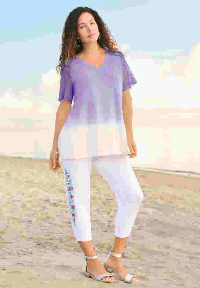Lace-Sleeve Ombre Slub Tee image number 0