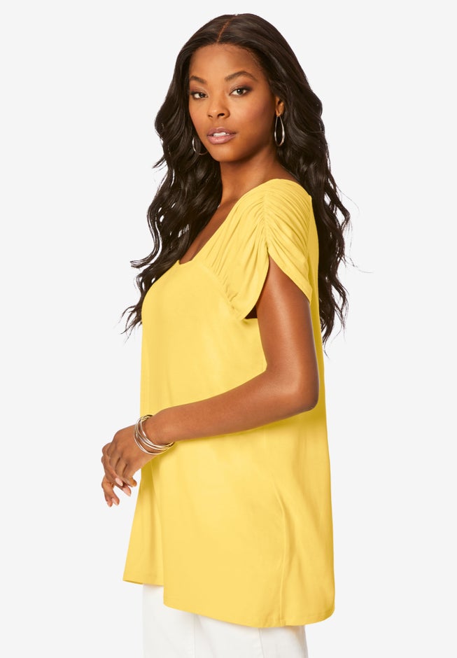 Ruched Cap-Sleeve Ultra Femme Top. image number 2