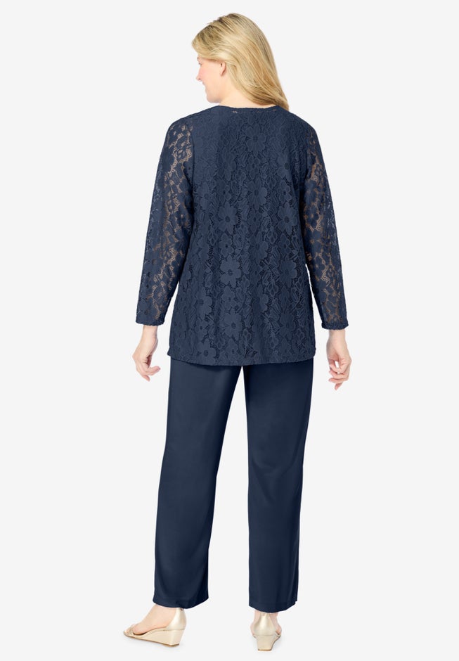 3-piece Lace Jacket/Tank/Pant Set image number 1