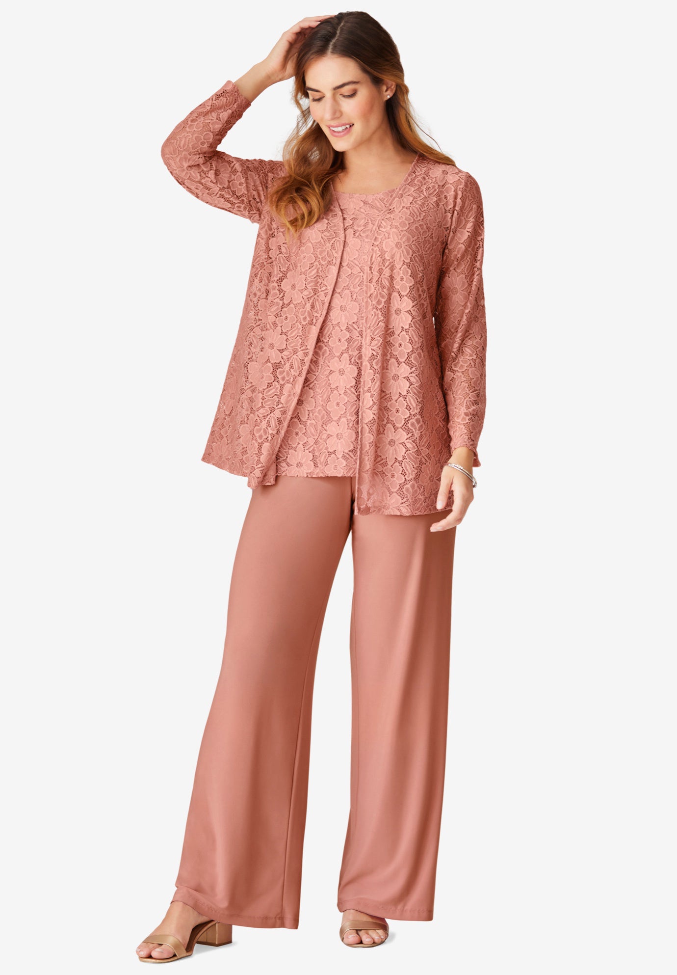 3-piece Lace Jacket/Tank/Pant Set image number 0