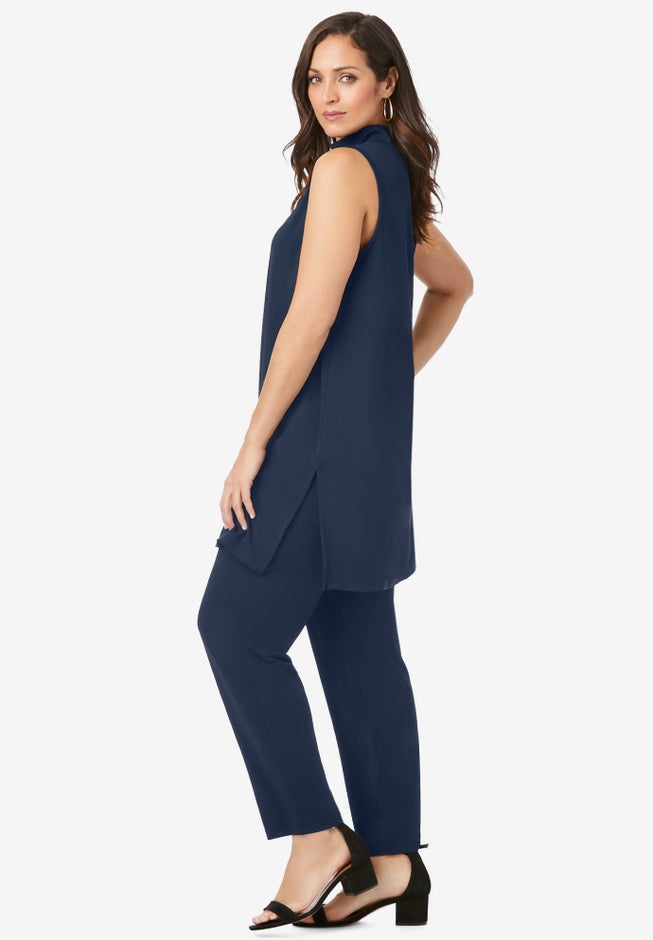 2-Piece Stretch Knit Mockneck Mega Tunic Set image number 2