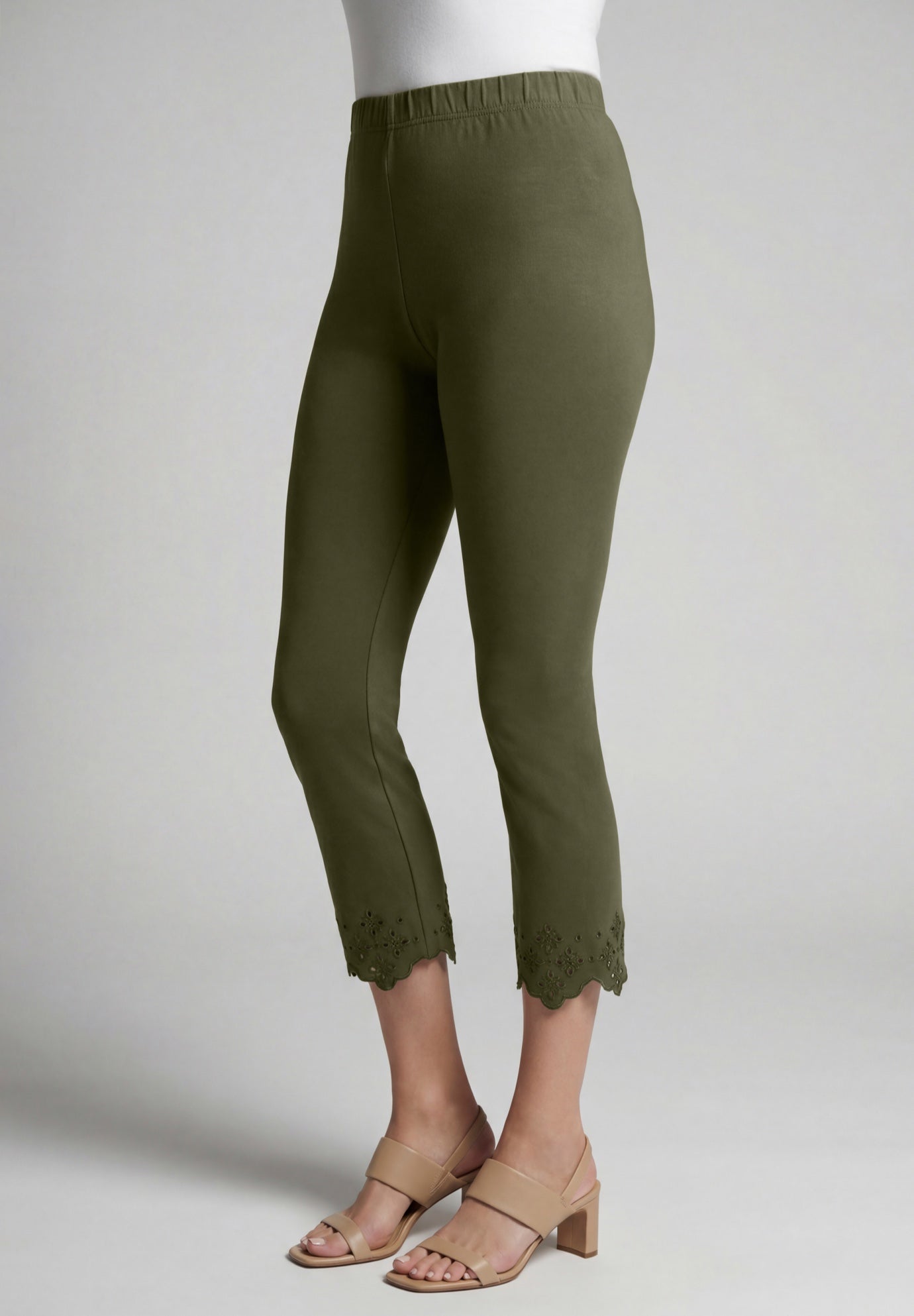 Stretch Cotton Eyelet Capri Legging image number 2