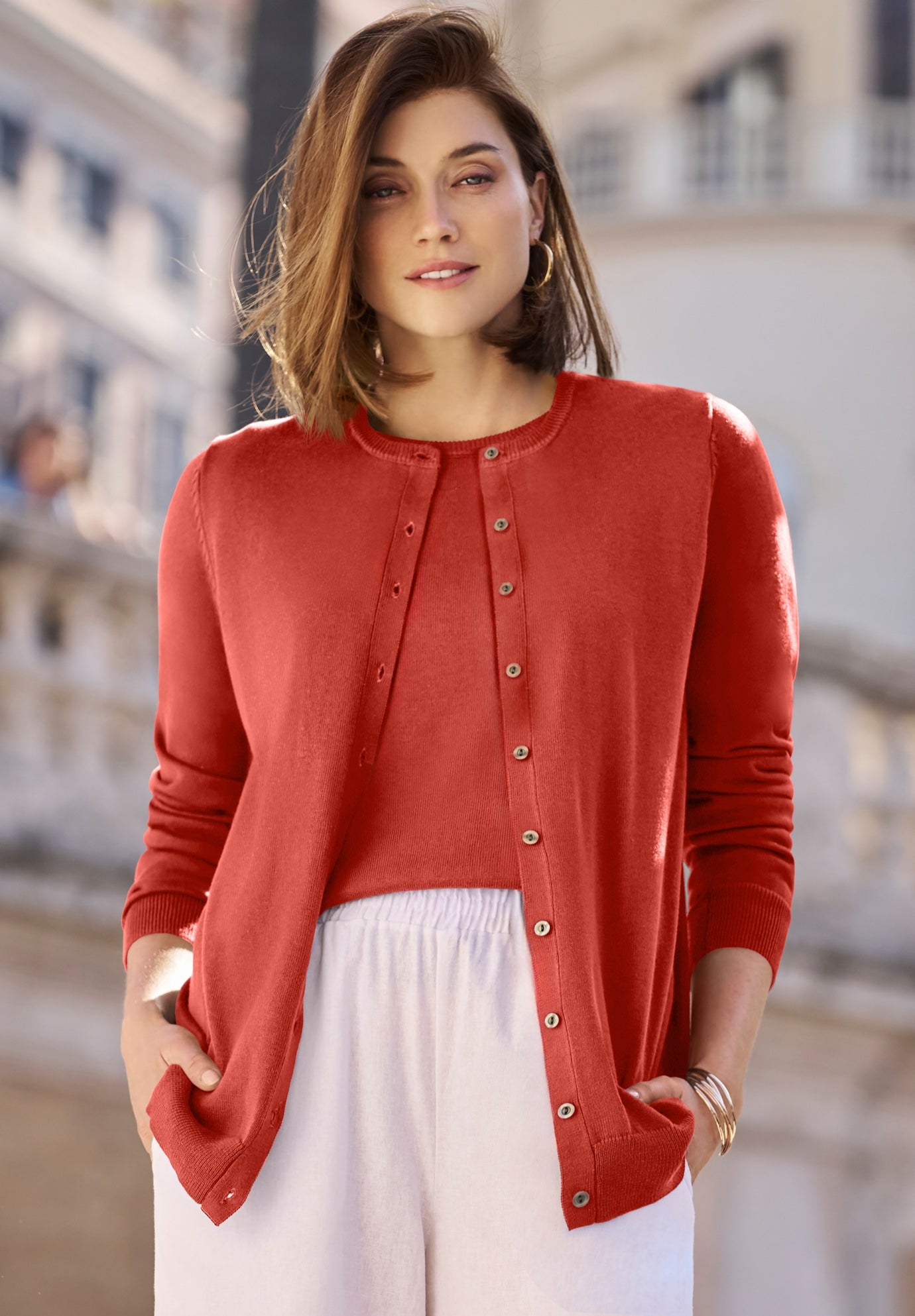 Fine Gauge Button-Front Cardigan image number 0