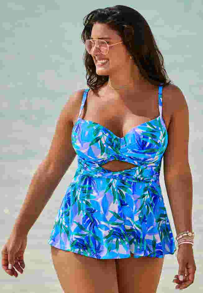 BOLD Bra Sized Twist Front Underwire Tankini Top image number 0