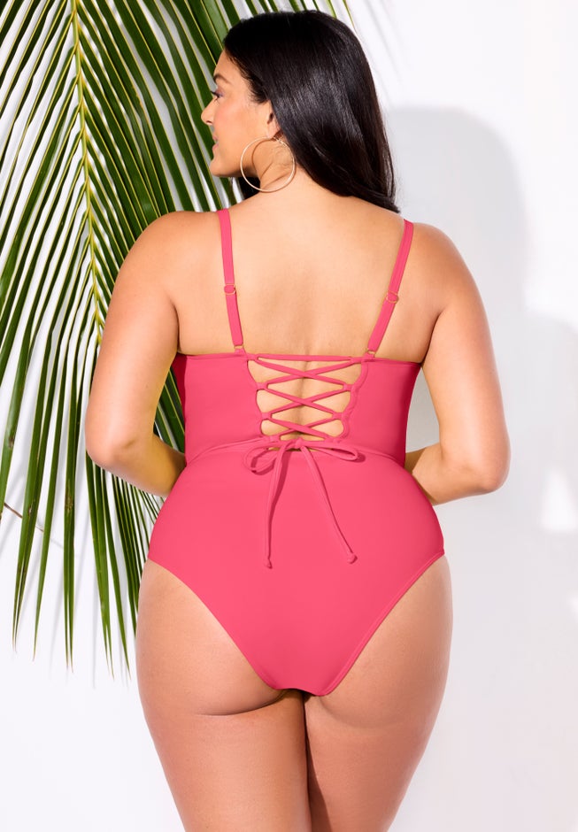 Underwire Lace Up One Piece Swimsuit image number 1