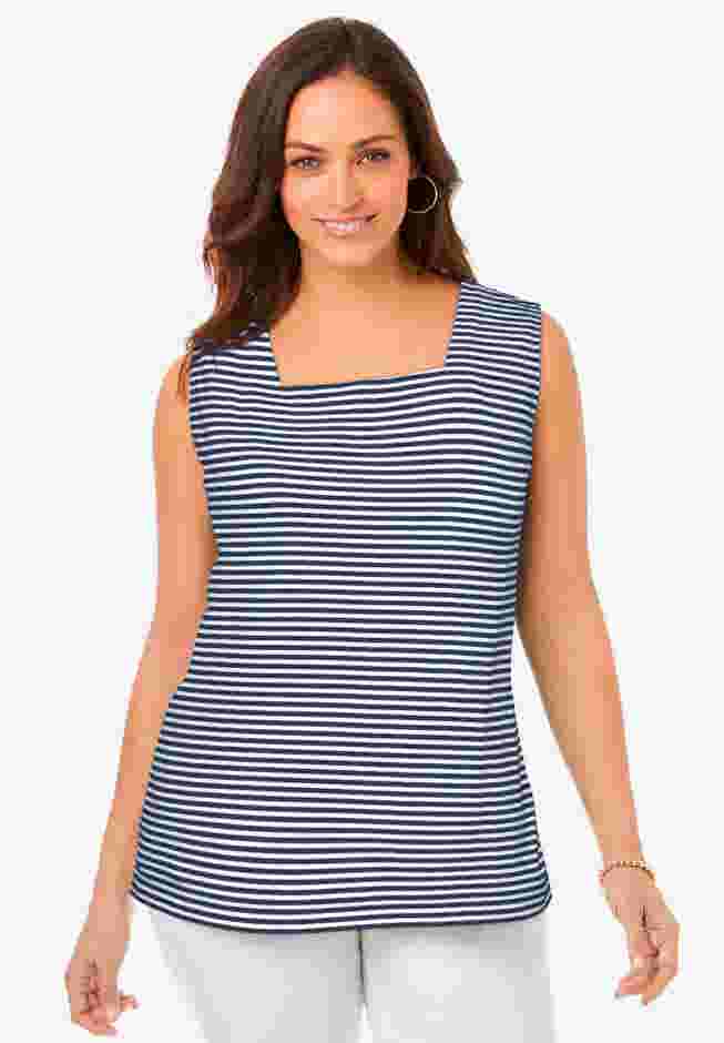 Stretch Cotton Square Neck Tank image number 0