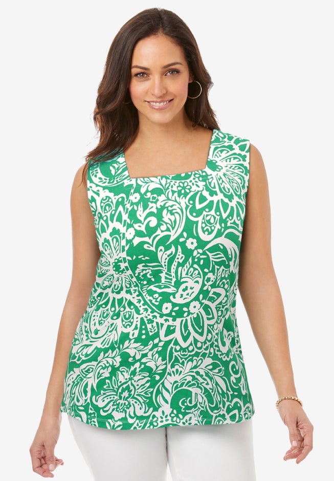 Stretch Cotton Square Neck Tank image number 0