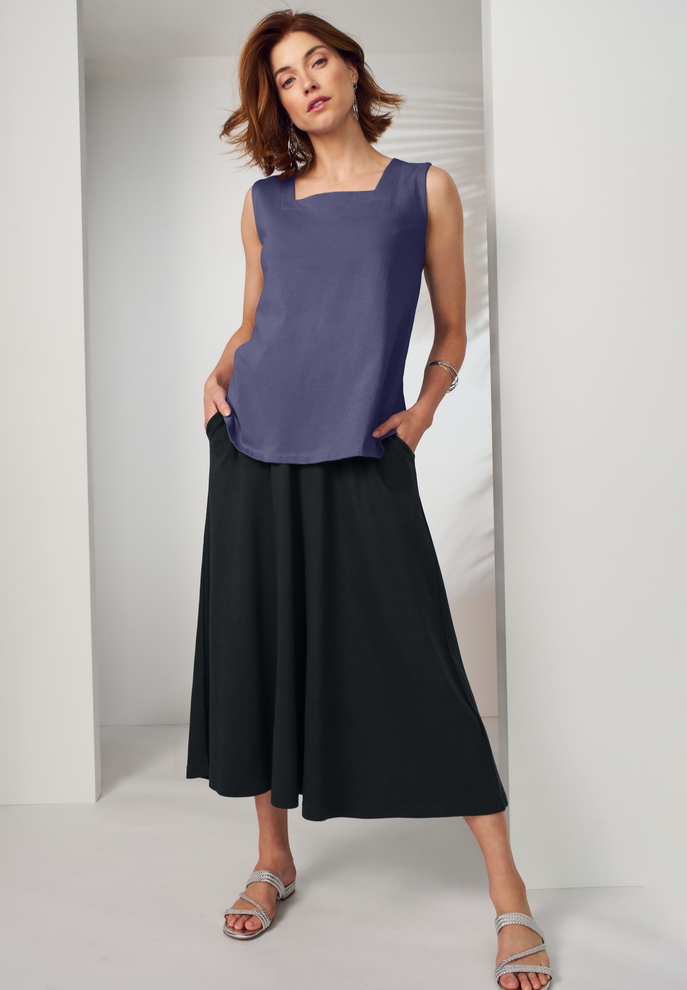 Stretch Cotton Square Neck Tank image number 0
