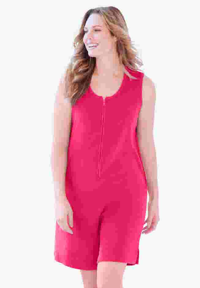 Zip-Front Terry Romper image number 3