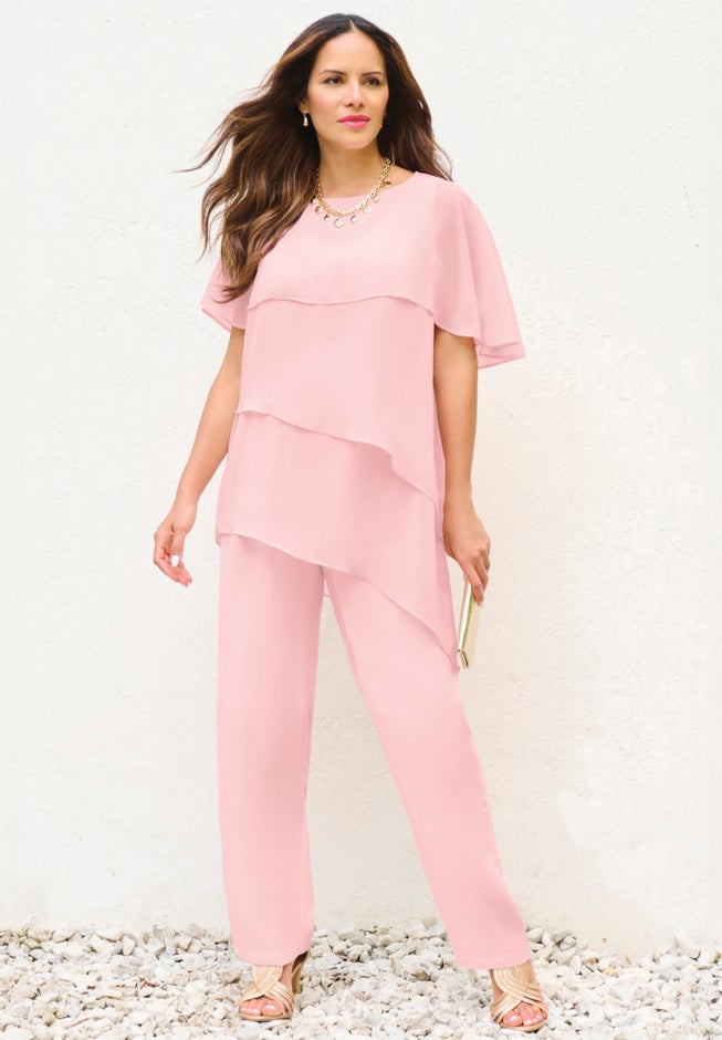 Plus-Size 2 Piece Tierred Ruffle Top and Pant Set image number 0