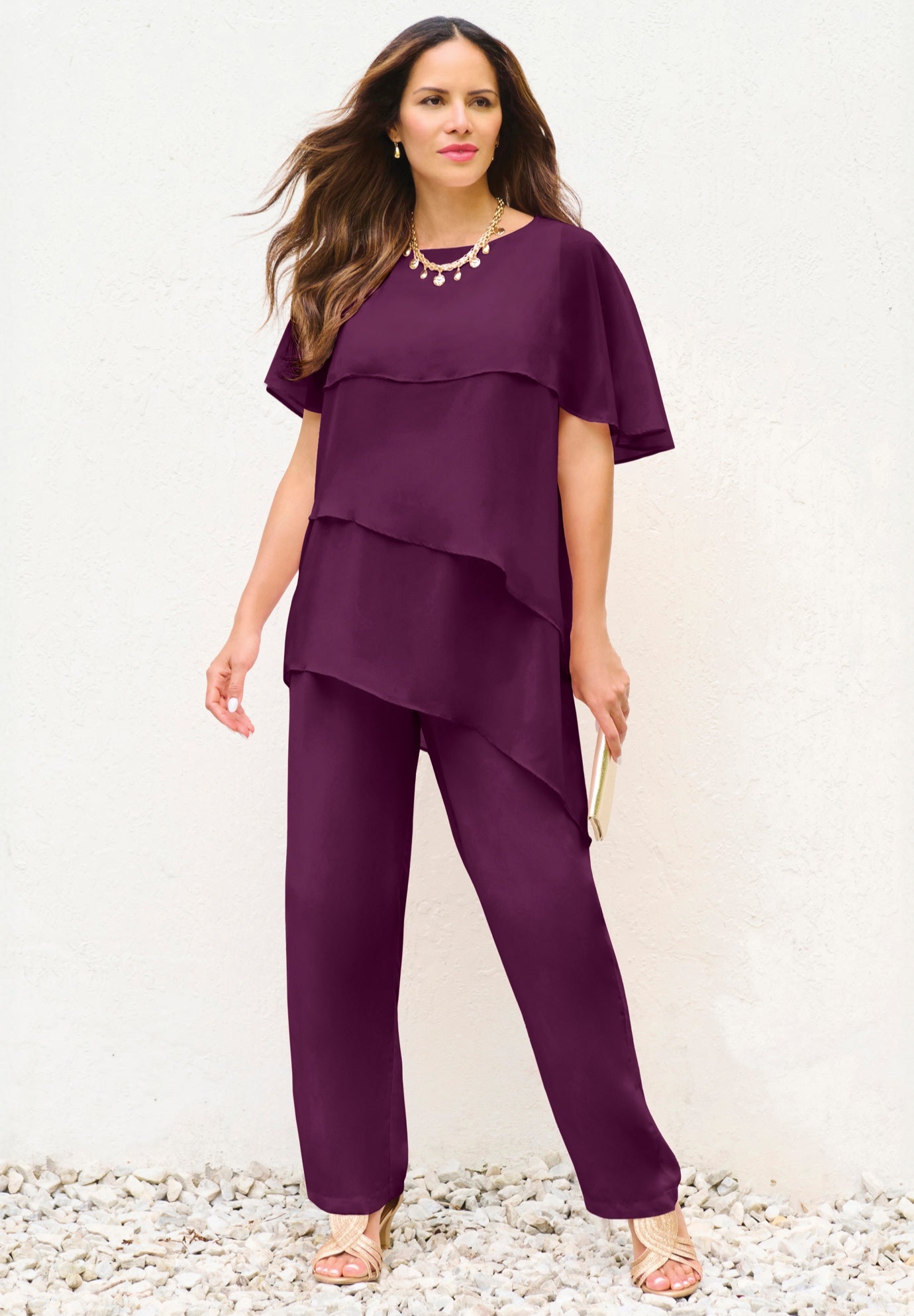 Plus-Size 2 Piece Tierred Ruffle Top and Pant Set image number 0