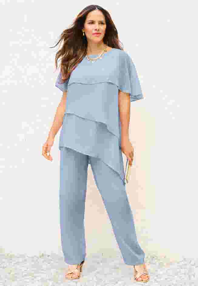 Tiered Short Sleeve Pant Set image number 0