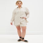 Linen-Blend Elastic Waist Shorts image number null