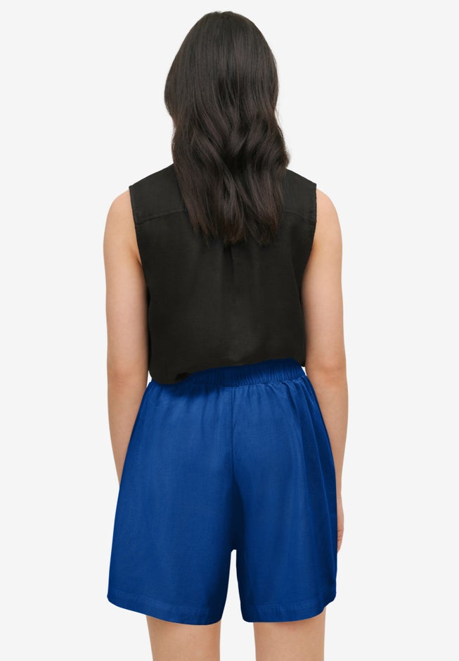 Linen-Blend Elastic Waist Shorts image number 1