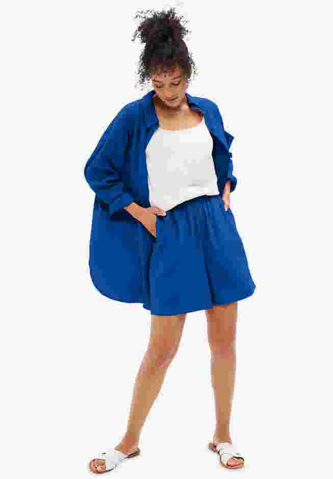 Linen-Blend Elastic Waist Shorts image number 0