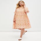 Sheer Ruffle Trim Dress With Keyhole Neckline image number null