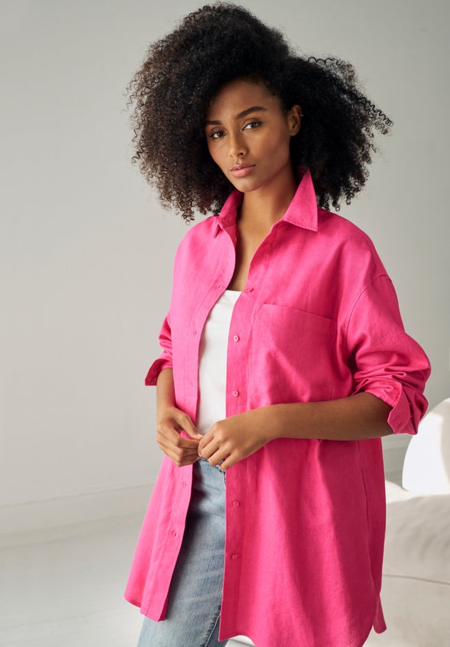 Oversized Linen-Blend Boyfriend Shirt image number 3