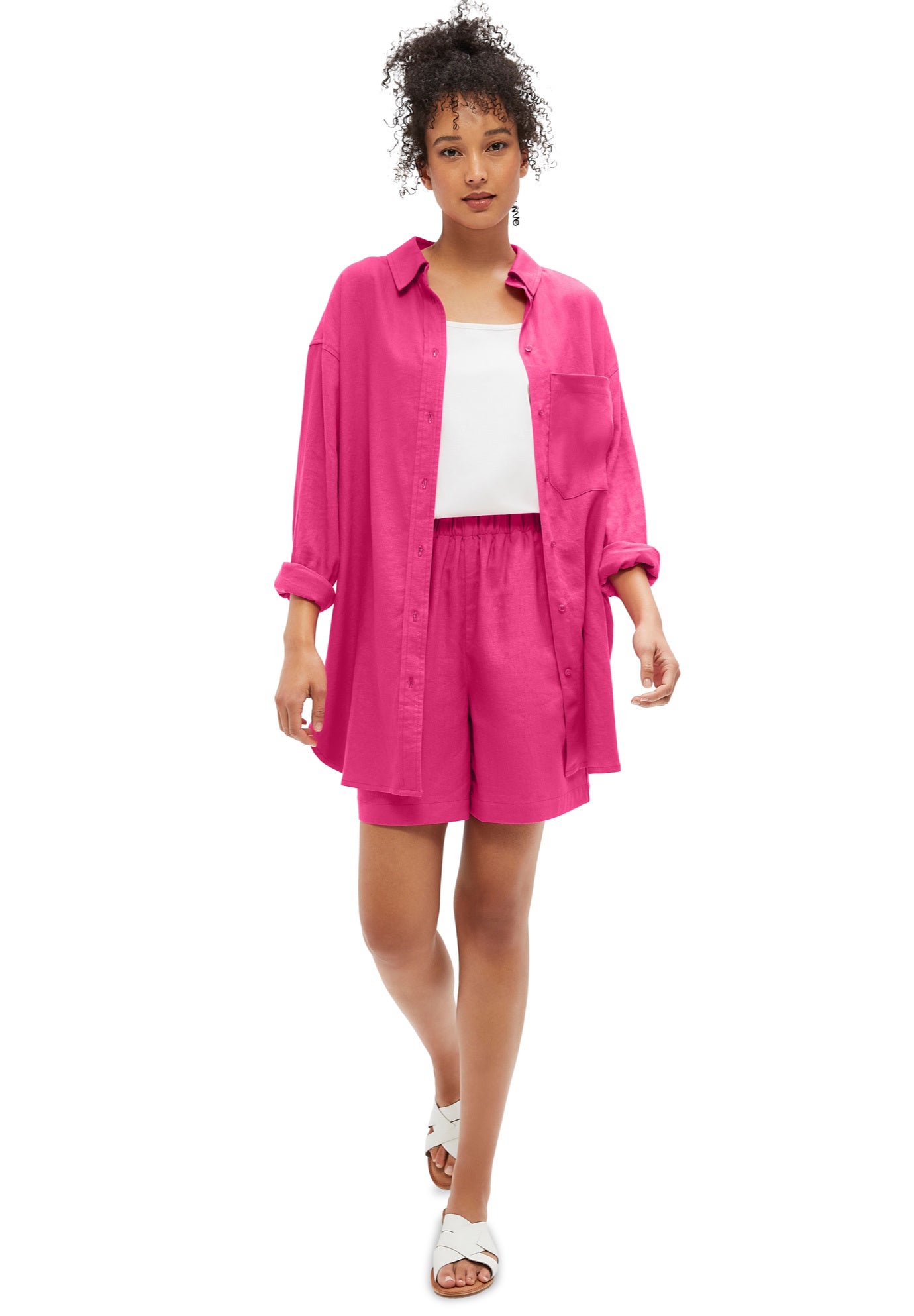 Oversized Linen-Blend Boyfriend Shirt image number 4