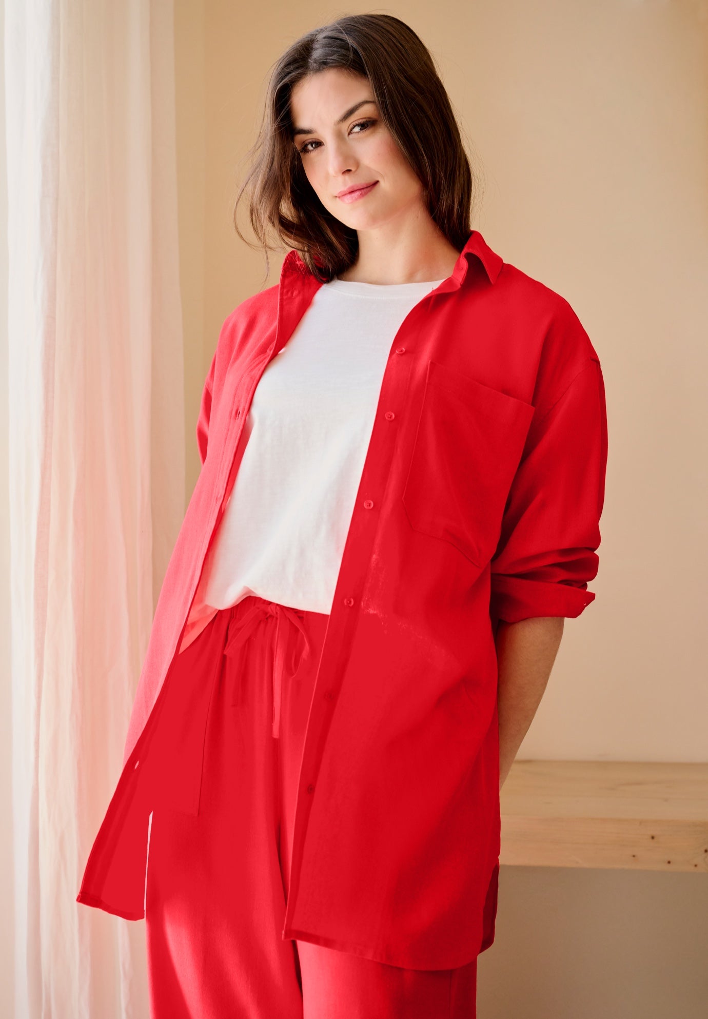 Oversized Linen-Blend Boyfriend Shirt image number 2